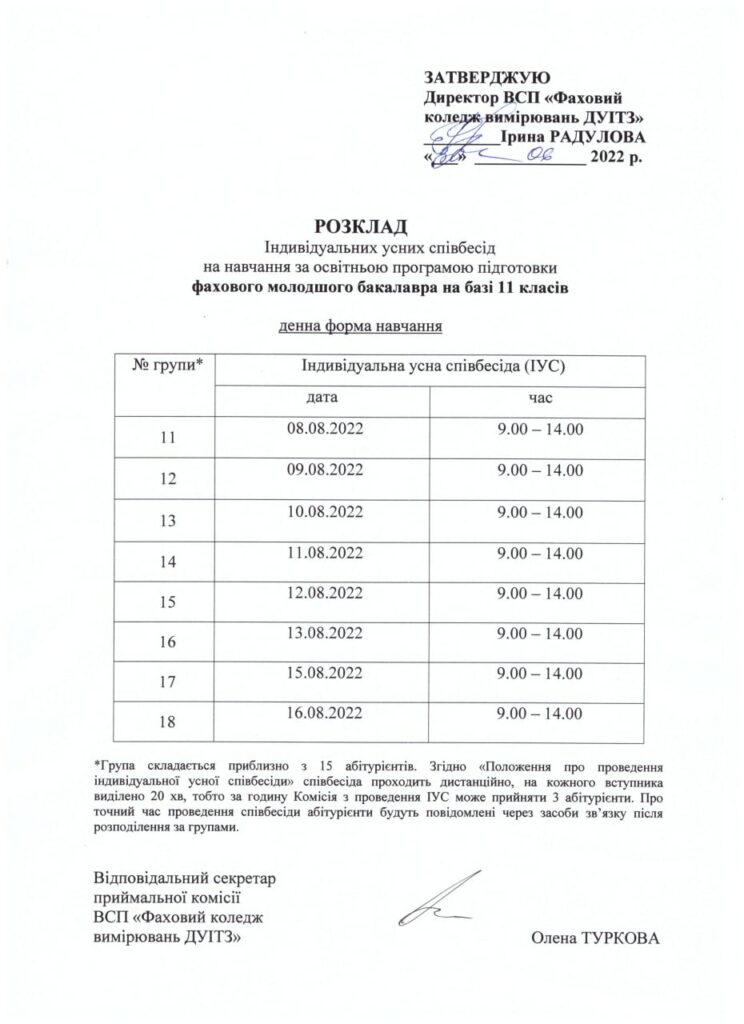 Розклад співбесід